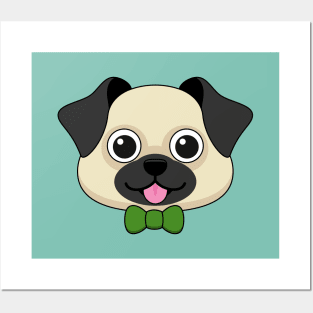 Cute Happy Pug Dog with Papillon Posters and Art